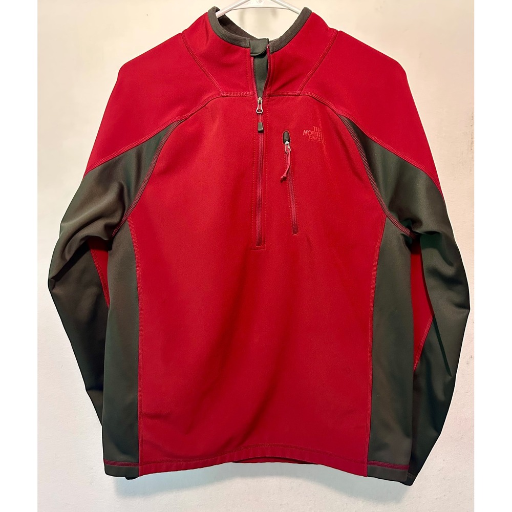 The North Face FlashDry Mens‎ Medium Red Grey Quarter Zip Fleece Pullover Jacket